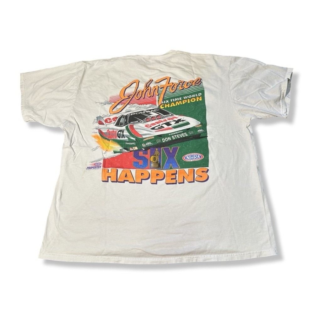 VINTAGE 90's NHRA Drag Racing John Force 2 Side T-Shirt XL NASCAR RARE VTG